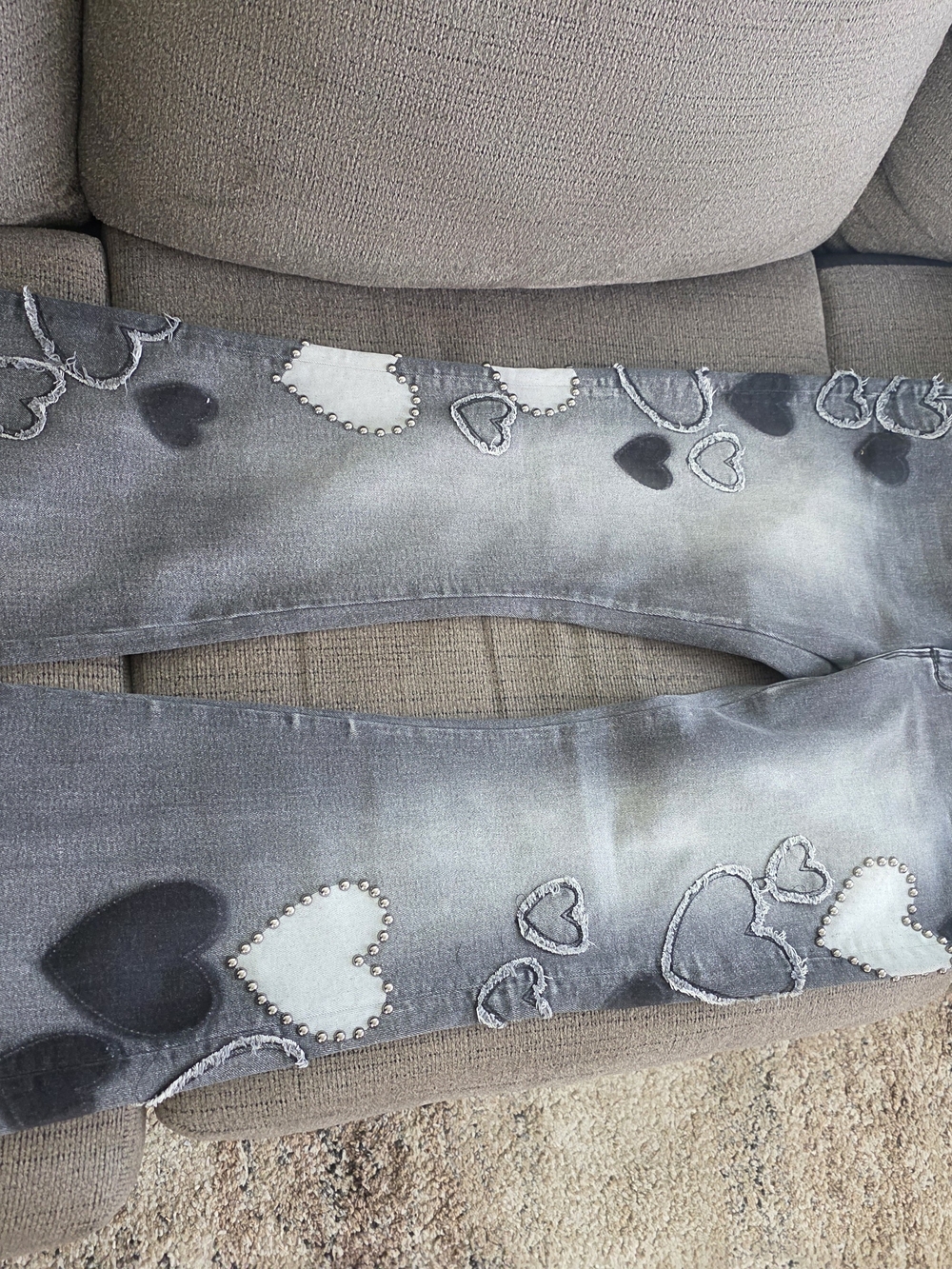 Oh Gray Heart-Accent Flare Jeans